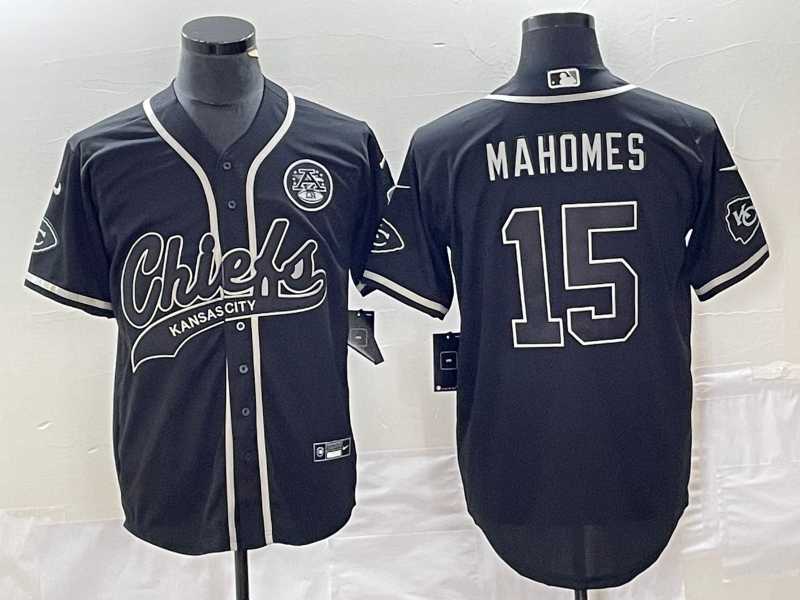 Mens Kansas City Chiefs #15 Patrick Mahomes Black Cool Base Stitched Baseball Jersey